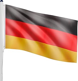 FLAGMASTER® Aluminium Fahnenmast 6,5m + Flagge, 5fach höhenverstellbar, 18 Verschiedene Fahnen zur Wahl, Komplettset