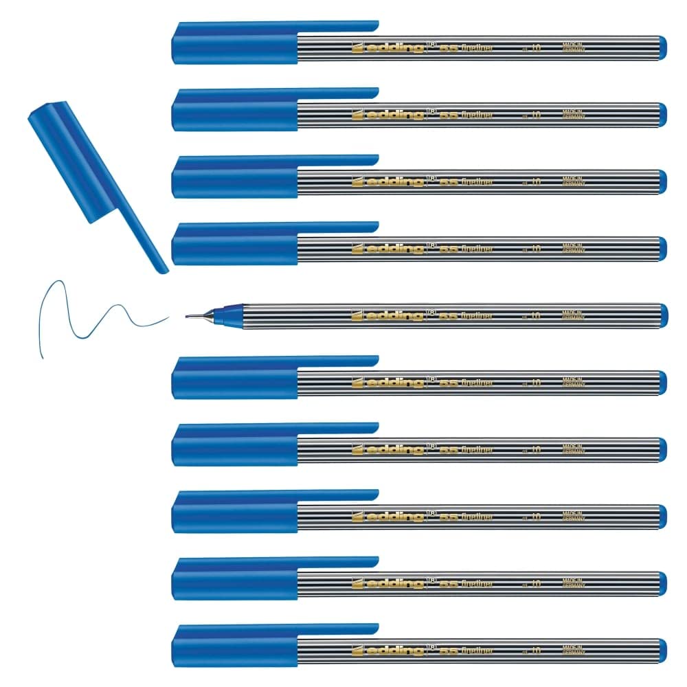 edding 55 - fineliner - light blue - 10 pens - 0.3 mm nib - colour pen for writing, drawing, underlining, illustrating - for children and adults, at school and in the home or office