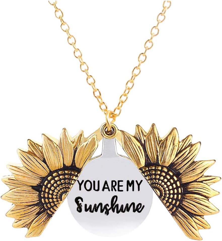 JYH You are My Sunshine Necklace Sunflower Open Locket 14K Gold Plated Necklace Pendant Gifts for Women Girls