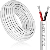 DEKIEVALE 22 Gauge 2 Conductor Electrical Wire, 32.8FT White Stranded Low Voltage 22/2 Cable PVC Case, 22 AWG Tinned Copper 2 Wire Cable Extension Power for Strips LED Lamp Lighting Automotive