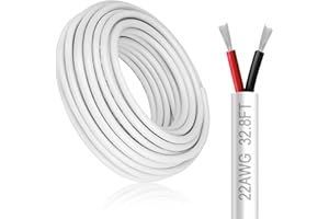 DEKIEVALE 22 Gauge 2 Conductor Electrical Wire, 32.8FT White Stranded Low Voltage 22/2 Cable PVC Case, 22 AWG Tinned Copper 2 Wire Cable Extension Power Cable for Strips LED Lamp Lighting Automotive