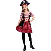 Finbald Pirate Costume Kids Deluxe Girls Pirate Dress Hat Belt Halloween Cosplay Outfits