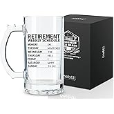 Onebttl Retirement Gifts for Men, Funny Retirement Beer Mug 17oz (500ml), Retired Gifts for Grandpa, Police, Teacher, Boss, Beer Glass Gifts for Retired Men - Retirement Weekly Schedule