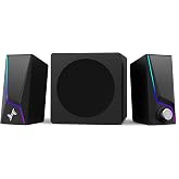 Nylavee Computer Speakers with Subwoofer, 2.1 PC Speakers, Bluetooth 5.4 | 8 Lighting Modes, 60W Peak Power, AC Adapter Powered with USB/USB-C and 3.5mm AUX Inputs for Desktop PC