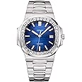 PINDU Automatic Watches for Men, Square Diamond Watch Stainless Steel Strap Skeleton Self-Winding Mechanical Watch Wrist Watch Gift for Men