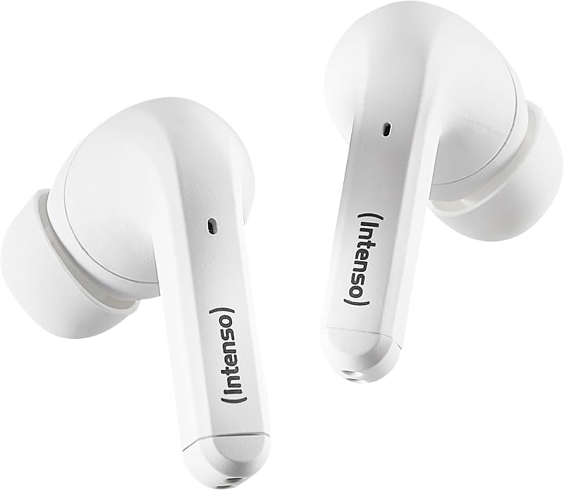 Intenso White Buds TWS - Auscultadores T302A sem fios verdadeiros com cancelamento de ruído ativo e até 35 horas de reprodução de música, branco