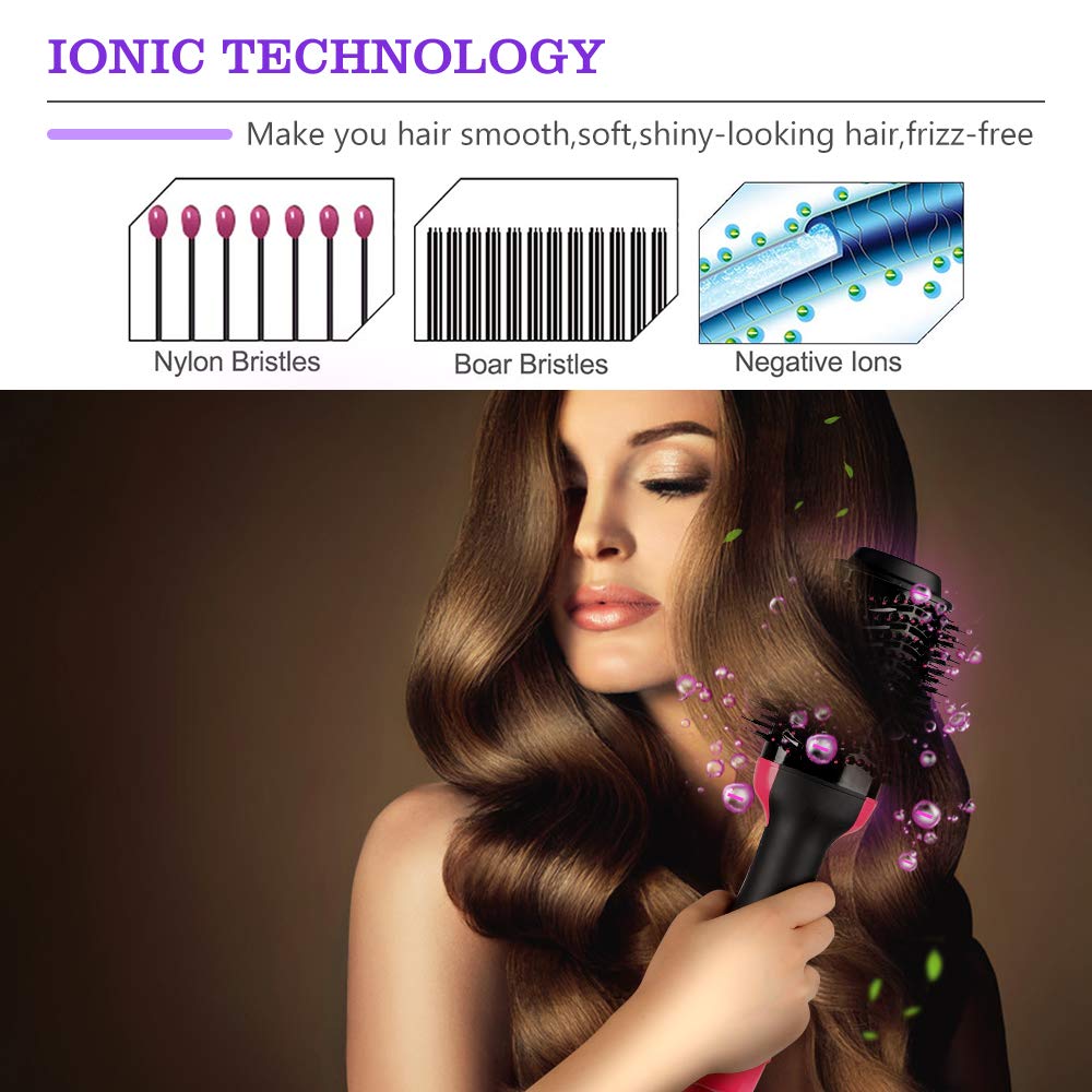 Hair Dryer Brush，Flymall One Step Hair Dryer & Volumizer Hot Air Brush 3-IN-1 negative ion Straightening, Curling, Fast Drying for Hair Styling, Reducing Frizz (black)