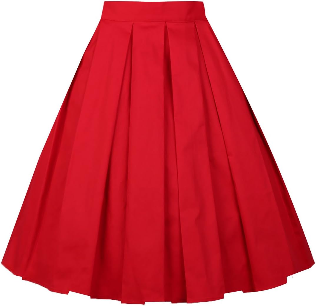 GirstunmWomen's Pleated Vintage Skirt Floral Print A-line Midi Skirts with Pockets