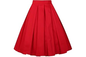 Girstunm Women's Pleated Vintage Skirt Floral Print A-line Midi Skirts with Pockets
