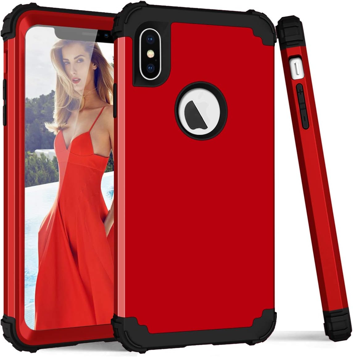 SAVYOU Shock Absorption Bumper Case for iPhone Xs Max 6.5" Heavy Duty Protection Dual Layer Defensive Cover for iPhone Xs Max - Red