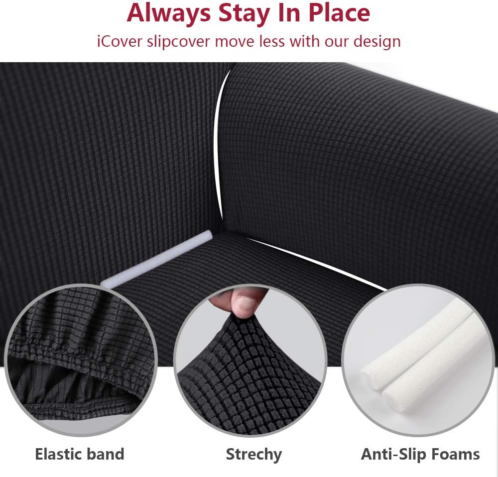 iCOVER Chair Sofa Slipcover, One Piece High Stretch Armchair Couch Cover, Machine Washable Spandex Jacquard Fabric, Bottom Elastic Easy to Install, Non-Slip Furniture Protector,Black: Home & Kitchen