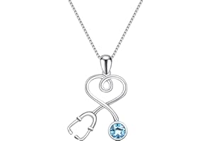 AOBOCO Sterling Silver Stethoscope Necklace Doctor Nurse Medical Jewelry with Simulated Birthstone Crystal from Austria, Medi