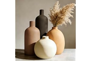 4Pcs Ceramic Vase Set, Small Vases for Dried Pampas Grass & Faux Flowers, Modern Minimalist Farmhouse Decorative Vases for Li