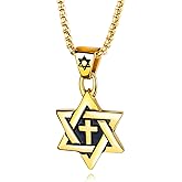 Rehoboth Star of David Six Pointed Megan Cross Pendant Necklaces for Men or Women Stainless Steel Chain 24 Inch