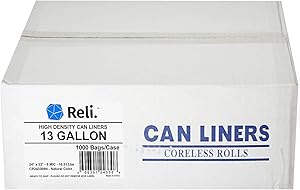 Reli. 13 Gallon Trash Bags (1000 Count Bulk) Clear Trash Bags 13 Gallon in Bulk - Recycling Clear Can Liners 13 Gallon - 16 Gallon Tall Kitchen (13 Gal)