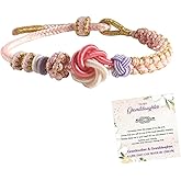 For Granddaughter - A Link That Can Never Be Undone Peach Blossom Knot Bracelet, Granddaughter Bracelet from Grandma Always Be Brave And Be Strong Adjustable Braided Bracelets for Women Jewelry