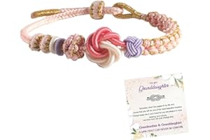 ANGYAPE For Granddaughter - A Link That Can Never Be Undone Peach Blossom Knot Bracelet, Granddaughter Bracelet from Grandma Always Be Brave And Be Strong Adjustable Braided Bracelets for Women Jewelry