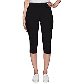 Ruby Rd. Womens Ruby Rd. Womens Petite Mid-Rise Pull-on Straight Solar Millennium Tech Clamdigger with Side Splits