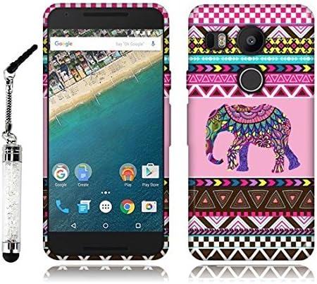 Tadnil Bundle LG Google Nexus 5X Flexible Slim Silicone TPU Skin Protector Cover Case - Elephant Aztec + Crystal Stylus