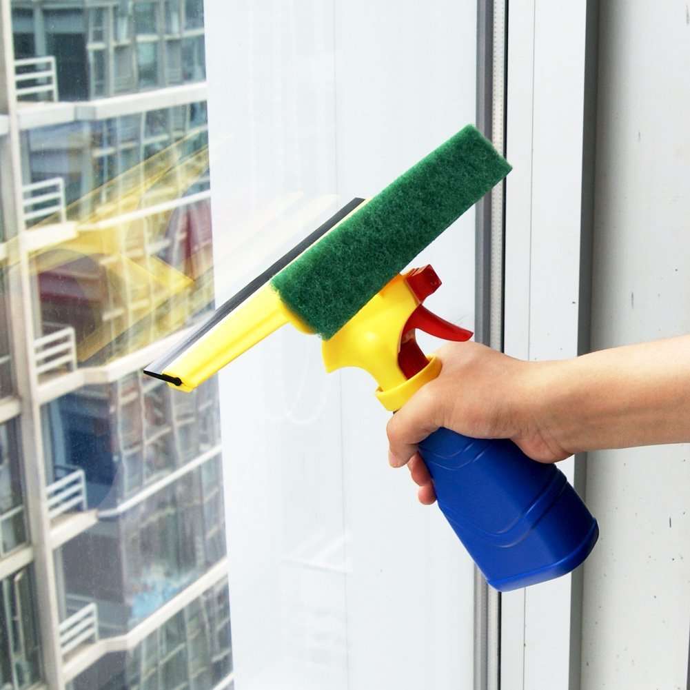 Glass Cleaners, EVERTOP 2 in 1 Handheld Glass Cleaners Shower Squeegee Window Cleaning Kit with Spray Bottle 0.3L (Type D)