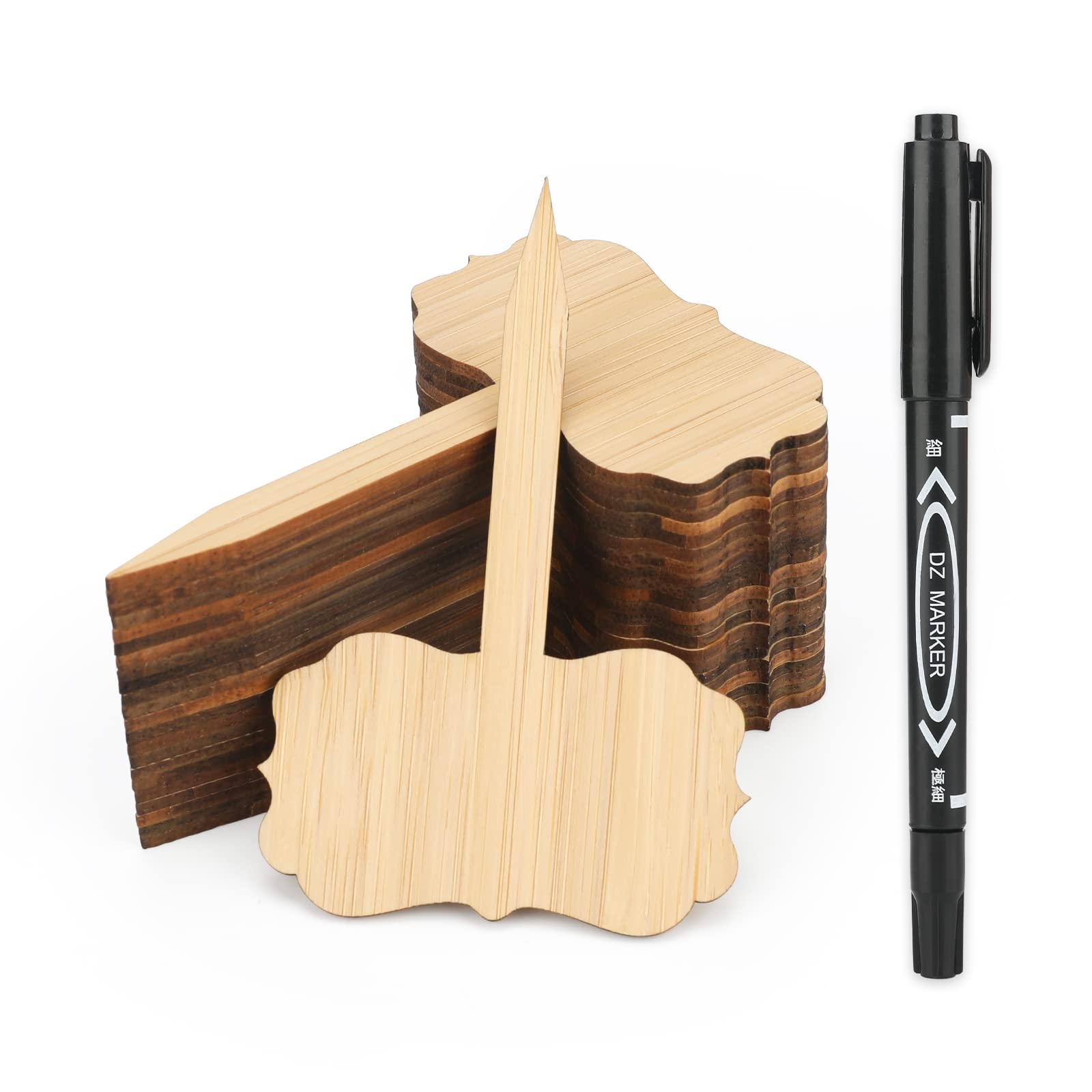 KINGLAKE 30 Pcs Bamboo Plant Labels and Marker Pen, Plant Tags 6.5x10 cm Bamboo Garden Markers for Herbs Seed Flowers Vegetables