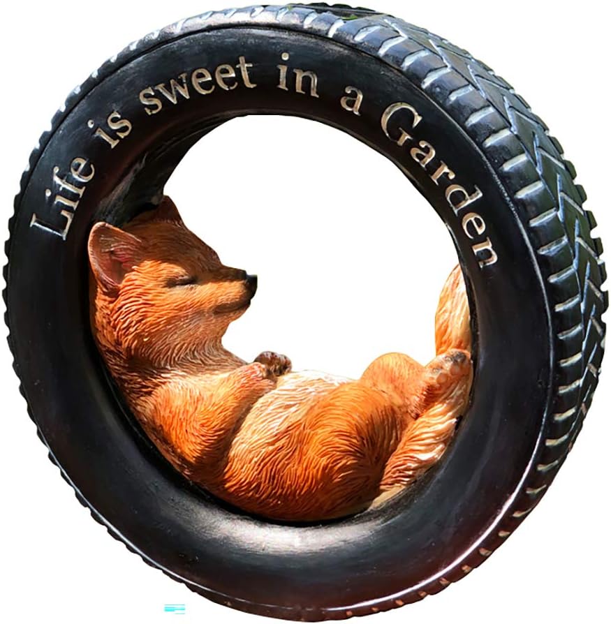 Solar Powered Fox in a Tire with SignLife is Sweet in a Garden Outdoor LED Garden Light Decor