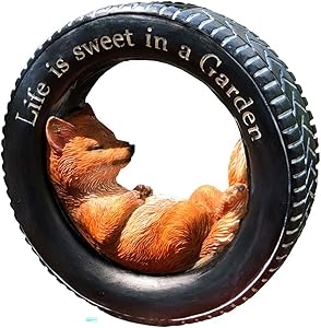 Solar Powered Fox in a Tire with SignLife is Sweet in a Garden Outdoor LED Garden Light Decor