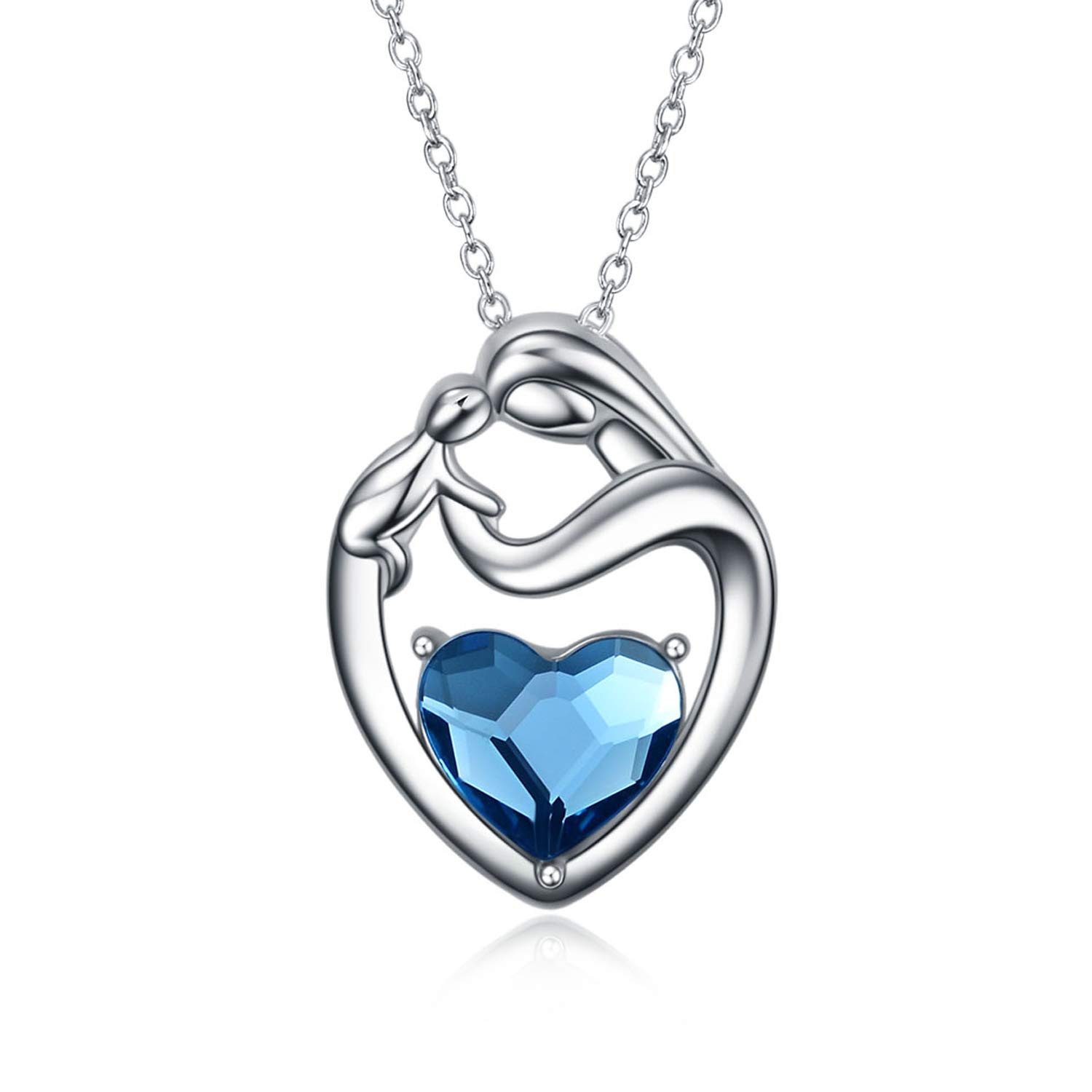 AOBOCO Sterling Silver Mum Heart Pendant Necklace, Birthday Christmas Gifts for Mum from Daughter Son (Blue) — image 1