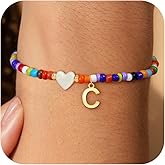 Decholly Colorful Initial Bracelets for Women Girls - Cute Beaded Heart Initial Bracelet Teen Girl Gifts Trendy Stuff, Bohemian Gold Charm Bracelet Personalized Gifts for Women Girls Jewelry