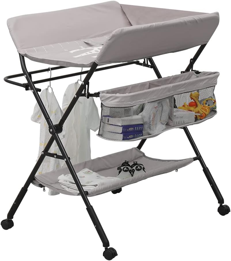 MeJa Baby Changing Table Portable Folding Diaper Station with Wheels