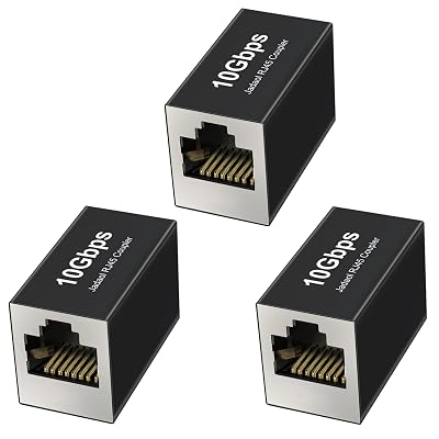 Jadaol [UL Listed] RJ45 Coupler 10Gbps Shielded, Gold-Plated Contacts, Aluminum Alloy Inline Ethernet Extender, PoE Supported Female-to-Female Adapter for Cat8/Cat7/Cat6a/Cat6 Cables, 3-Pack Black