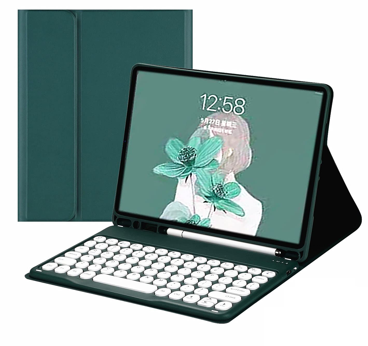 SENLAN iPad Pro11 2021 3rd Gen 2020 2nd Gen 2018 1st Gen keyboard cover cute round keycap Smart color bluetooth keyboard case for iPad Pro11 inch (iPad Pro11, Dark Green)