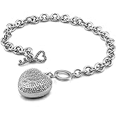 H&Beautimer 925 Sterling Silver Bracelet For Women's - Italian Handmade Rolo Chain 6.3, 6.7, 7.1, 7.5, 8 Inch - AAAAA CZ Zircon Heart/Lock Pendant Bracelet - Fine Jewelry