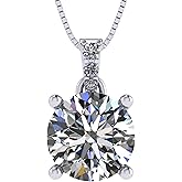 4 Prong Round Solitaire Simulated Diamond Necklace in Solid Sterling Silver with Pure Brilliance Zirconia