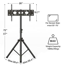 Tripod TV Stand for 23-75 inch Flat Screen/Curved