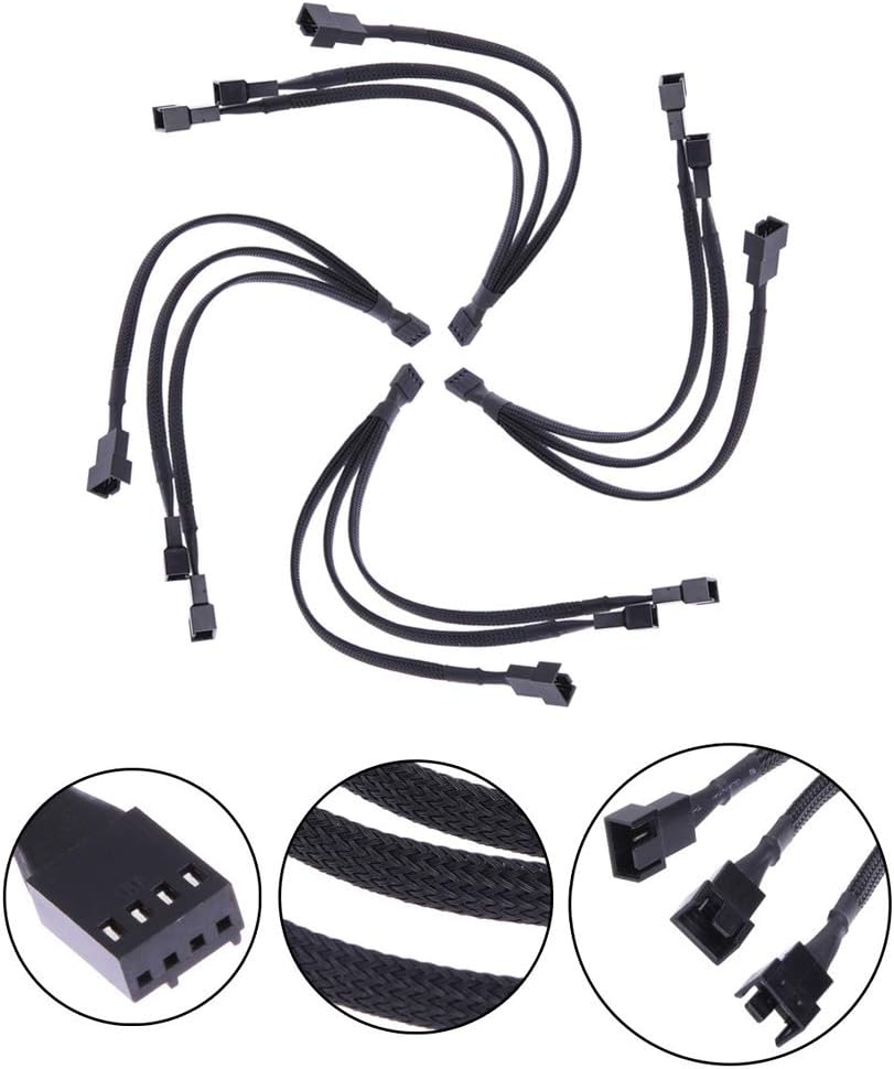 YMWALK 4 pin PWM Fan Cable Fan Splitter Adapter Cable 1 to 3 ways Converter Y Shaped Splitter Black Sleeved Extension Cable for Host Case (Pack of 4) - Image 5