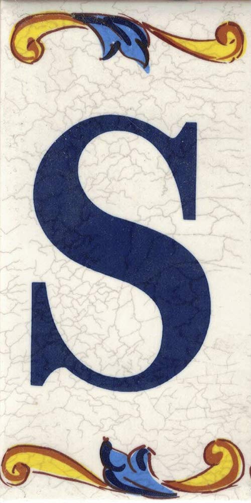 TORO DEL ORO House Numbers - Tile Numbers and Letters - Ceramic Chalca - Crackle Style - Names & Address - Large Craquelle Design 7.5 x 15 cm (Letter "S") โ image 1