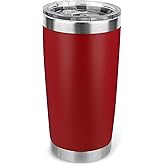 Zynkify 20oz Stainless Steel Tumbler with Lid, Travel Mug - Double Wall Vacuum Powder Coated Cup - Red, 1 Pack