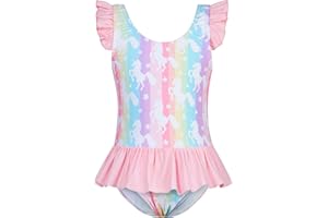VIEILLE Toddler Little Girls One Piece Swimsuits Ruffles Bathing Suits Mermaid Dinosaur Swimwear 2-6T