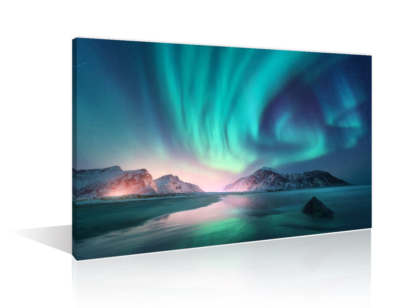Aurora Borealis Wall Decorations for Living Room Lofoten islands Norway Landscape Canvas Wall Art Modern Northern Lights Home Decor Night Sky Picture for Bedroom Framed Ready to Hang (16"Wx24"H)