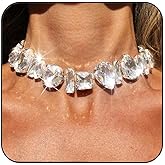 JONKY Rhinestone Choker Necklace Silver Big Diamond Jewelry for Women