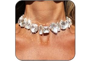 JONKY Rhinestone Choker Necklace Silver Big Diamond Jewelry for Women