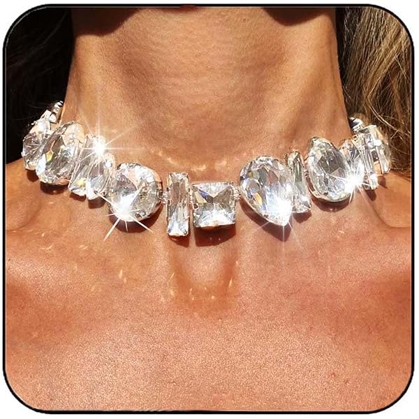 Missgrace Boho Chunky Rhinestone Choker Necklace For Women - Adjustable Silver Prom Jewelry - View #6