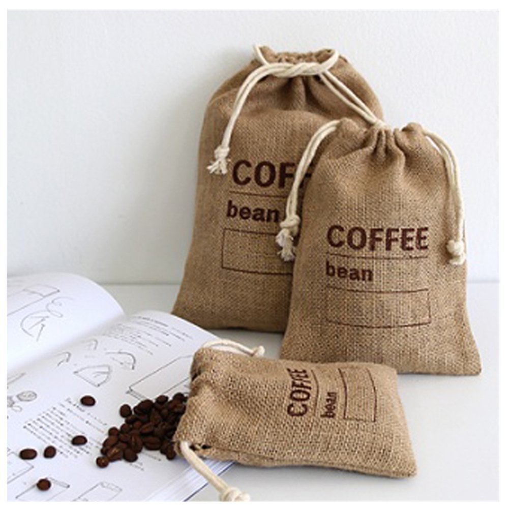 Jute Woven Bundles Coffee Bean Bags Kitchen Sundries Peas Sacks Date Record Natural Burlap Drawstring Reusable Cereals (3pc, 8.26" X 5.9")