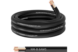 XMK NM-B 6/3 Wire with Ground,15ft 6 AWG Copper Wire 6 Gauge 3 Conductor Nonmetallic Sheathed NM-B Cable,6/3 NM-B W/G Wire Stranded Indoor Residential Electrical Wiring for Branch Circuit Switches,Outlets