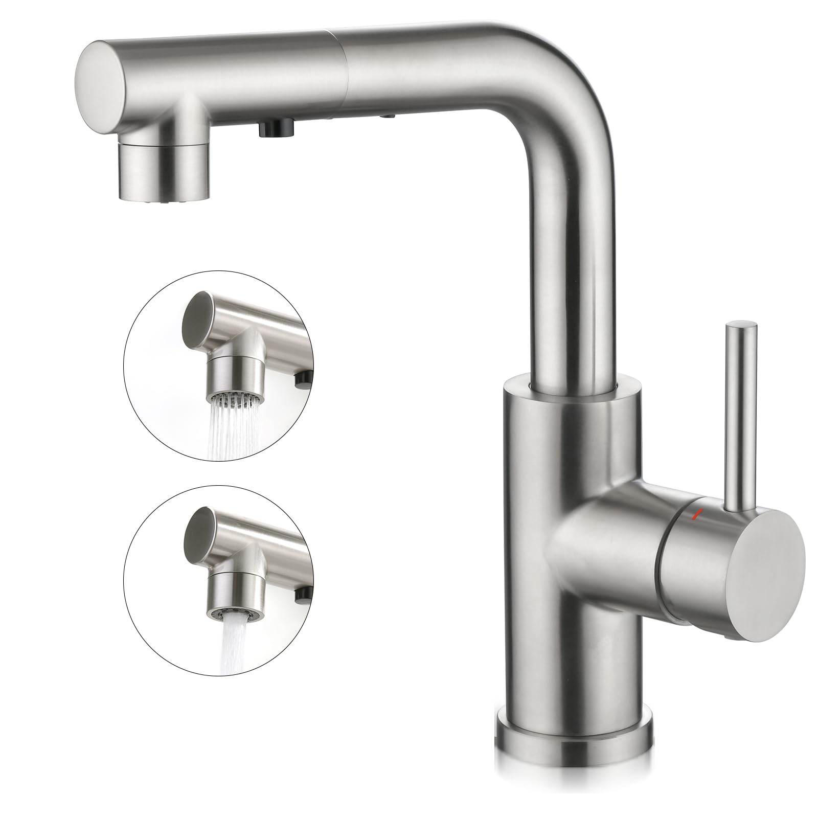 CREA Kitchen Tap With 3 Function Sprayer, Pull Out Mixer With 360° Swivel, Single Handle Sink Tap for Bathroom or Kitchen, Stainless Steel — image 1