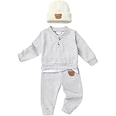 YOUNGER TREE Toddler Fall Outfits Baby Boy Sweatshirt Top Sweatpants Set Cute Sweatsuit for Boy Winter Clothes with Hat