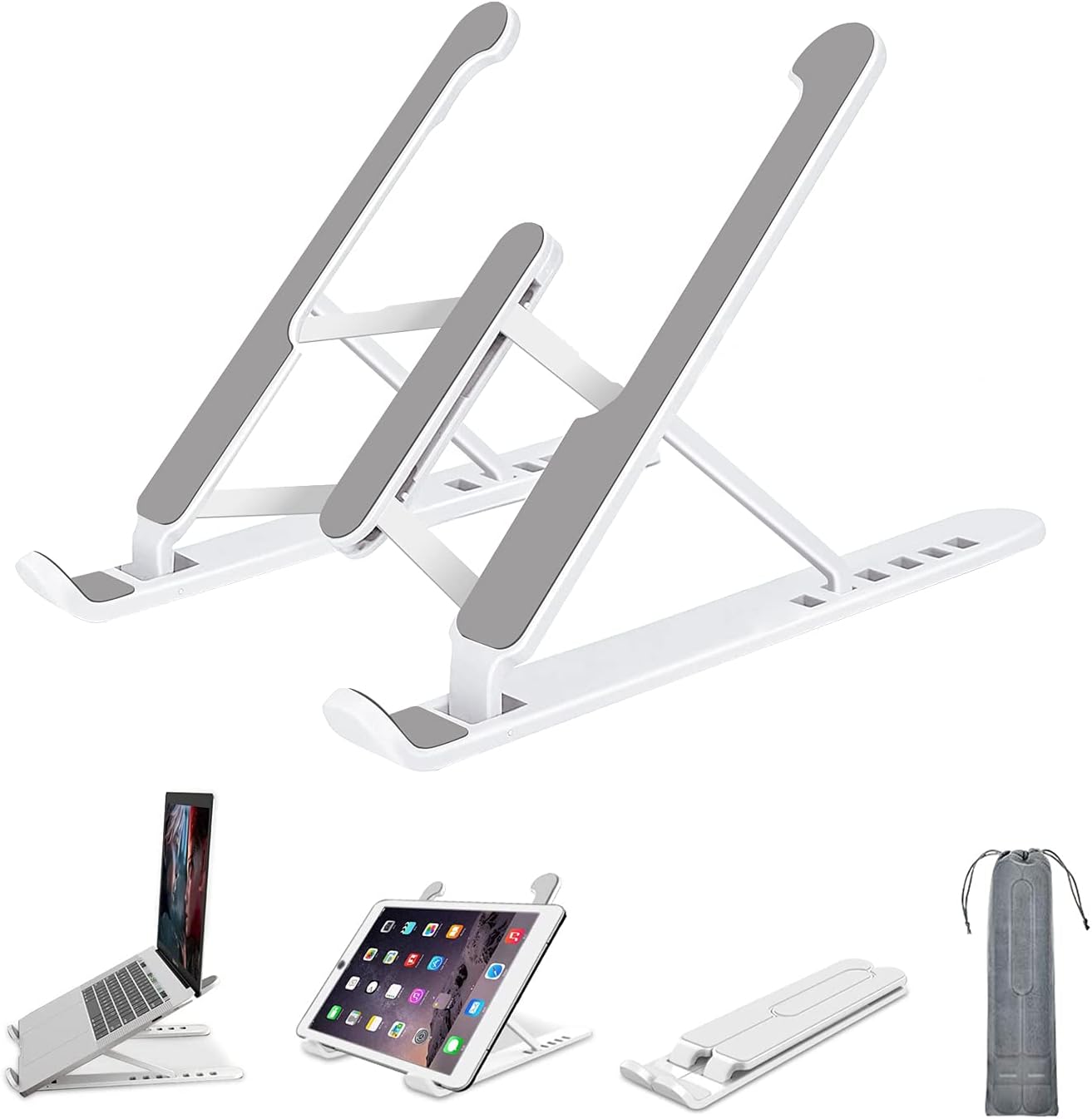 Laptop Stand, Foldable Portable Desktop Laptop Holder, Computer Stand ABS+silicone+built-in metal 6-Levels Angles Adjustable Height Compatible with Ipad, Dell, HP, Lenovo All Laptops & Tablets (White)