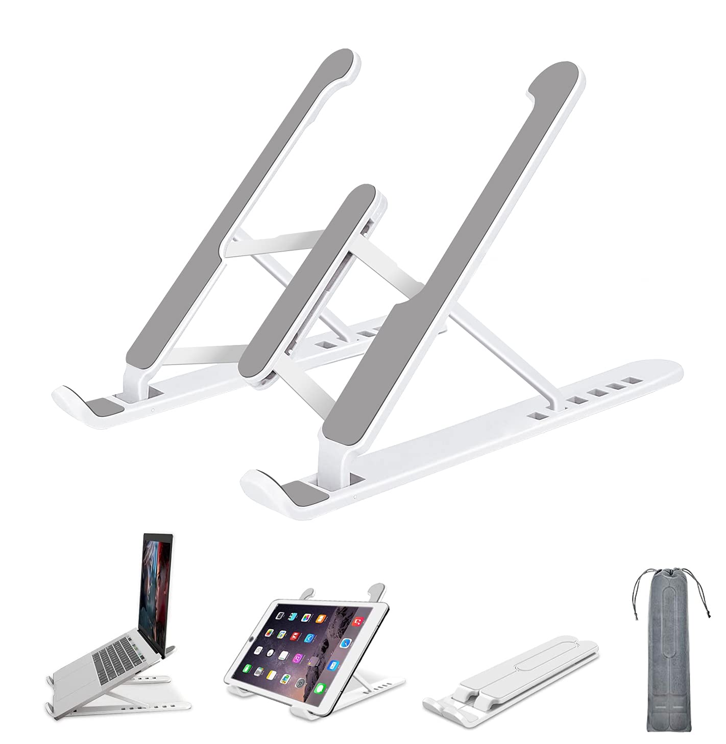 Laptop Stand, Foldable Portable Desktop Laptop Holder, Computer Stand ABS+silicone+built-in metal 6-Levels Angles Adjustable Height Compatible with Ipad, Dell, HP, Lenovo All Laptops & Tablets (White)