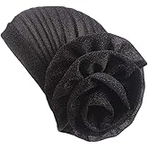 Fxhixiy Women Elastic Glitter Big Flower Turban Chemo Beanie Hair Loss Chemo Cap Hat